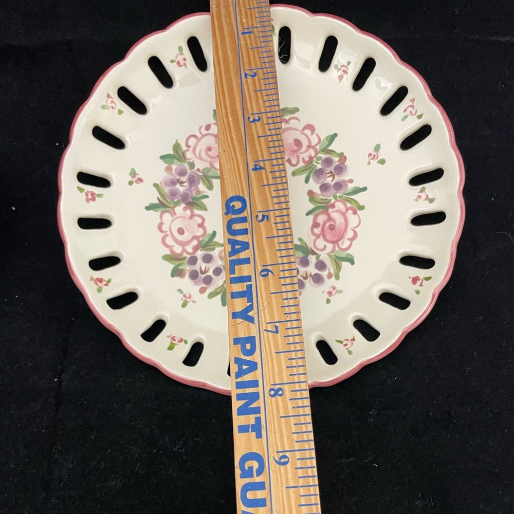 VTG Flowered Reticulated Plate 8” Hand Painted Lynn Hollyn Porta, Portugal